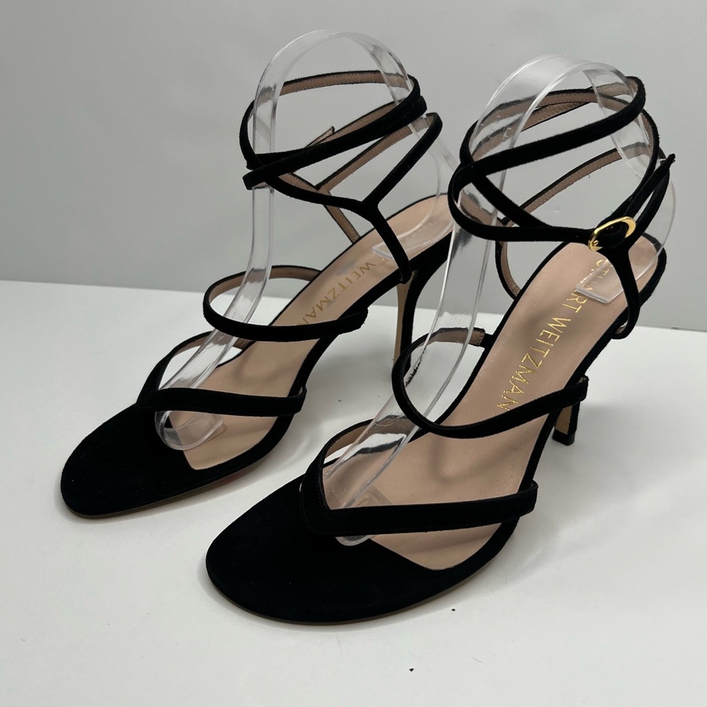 Stuart Weitzman Julina Black Patent Strappy Heels Sandals Size 9.5 - Picture 3 of 13